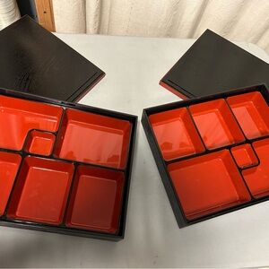 Japanese Traditional Red and Black Bento Box Set